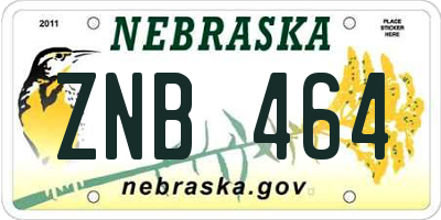 NE license plate ZNB464