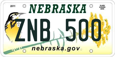 NE license plate ZNB500