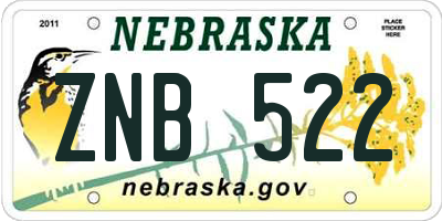 NE license plate ZNB522