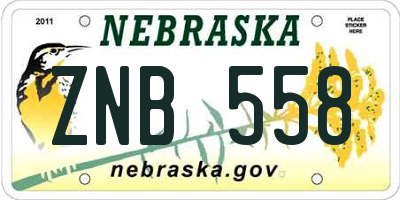 NE license plate ZNB558