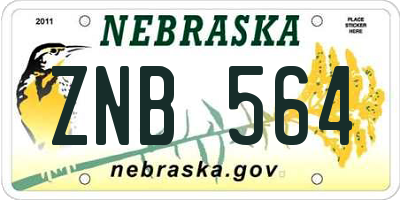 NE license plate ZNB564