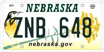 NE license plate ZNB648