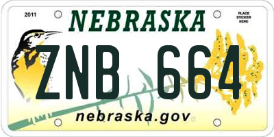 NE license plate ZNB664