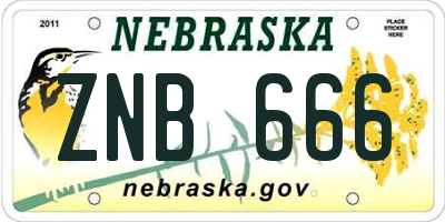 NE license plate ZNB666