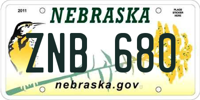NE license plate ZNB680