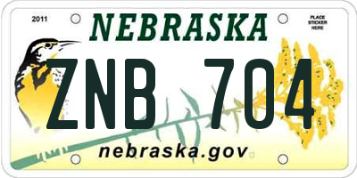 NE license plate ZNB704