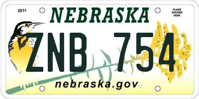 NE license plate ZNB754