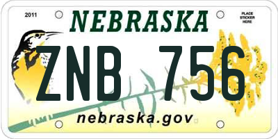 NE license plate ZNB756
