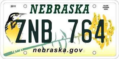 NE license plate ZNB764
