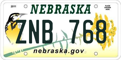 NE license plate ZNB768