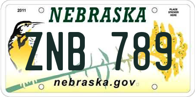 NE license plate ZNB789