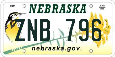 NE license plate ZNB796