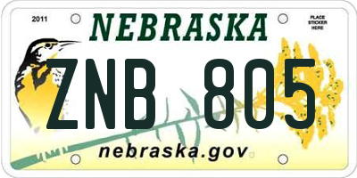 NE license plate ZNB805