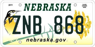 NE license plate ZNB868