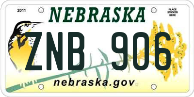 NE license plate ZNB906