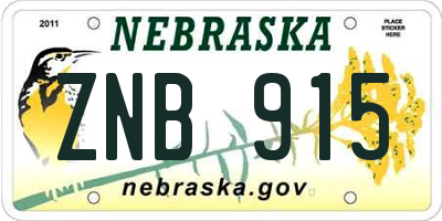 NE license plate ZNB915