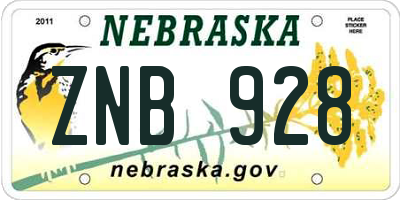 NE license plate ZNB928