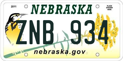 NE license plate ZNB934