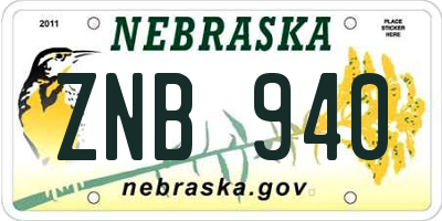 NE license plate ZNB940
