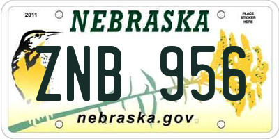 NE license plate ZNB956