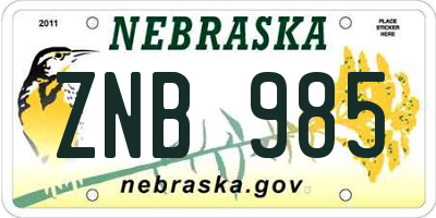 NE license plate ZNB985