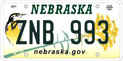 NE license plate ZNB993