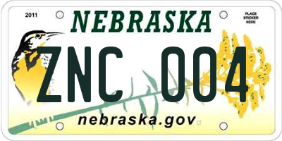NE license plate ZNC004