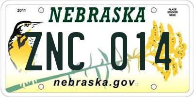 NE license plate ZNC014