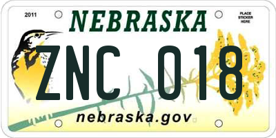 NE license plate ZNC018