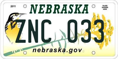 NE license plate ZNC033