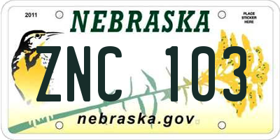 NE license plate ZNC103