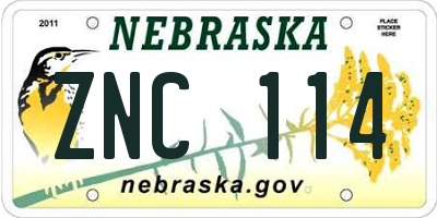 NE license plate ZNC114