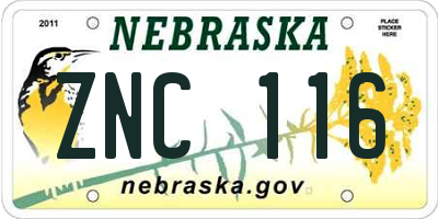 NE license plate ZNC116