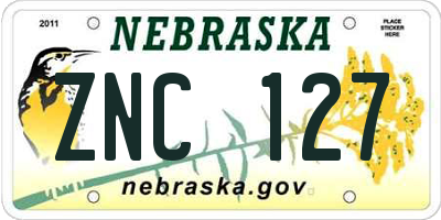 NE license plate ZNC127
