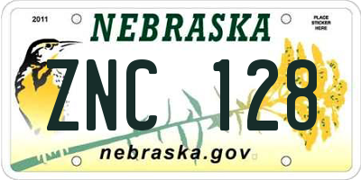 NE license plate ZNC128