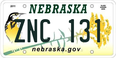 NE license plate ZNC131