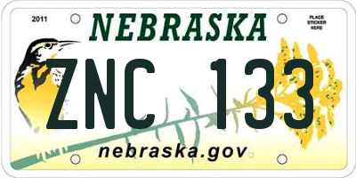 NE license plate ZNC133