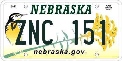 NE license plate ZNC151