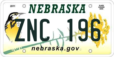 NE license plate ZNC196