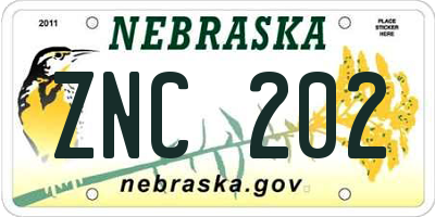 NE license plate ZNC202
