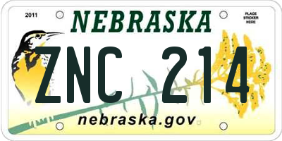 NE license plate ZNC214