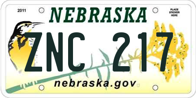 NE license plate ZNC217