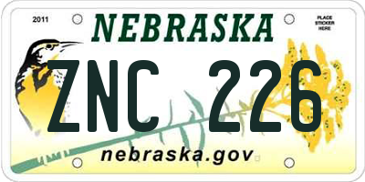 NE license plate ZNC226