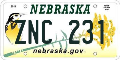 NE license plate ZNC231