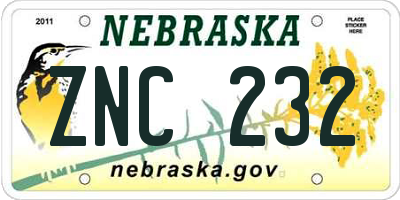 NE license plate ZNC232