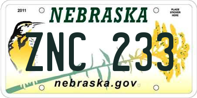 NE license plate ZNC233