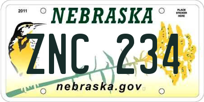 NE license plate ZNC234