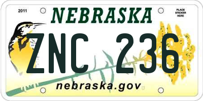 NE license plate ZNC236