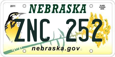 NE license plate ZNC252