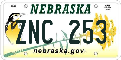 NE license plate ZNC253